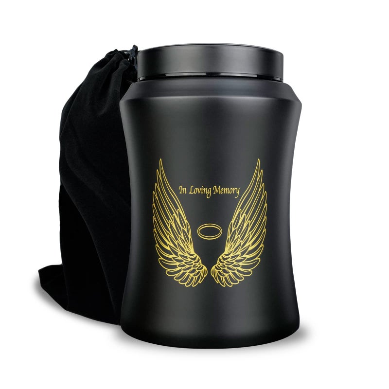 CHIEMOT Up to 220 lbs Large Cremation Urns for Adult Human Ashes  Angel Wings in Loving Memory Decorative Funeral Burial Urn for Male Female Ashes with Velvet Bag(Black) - Image 1